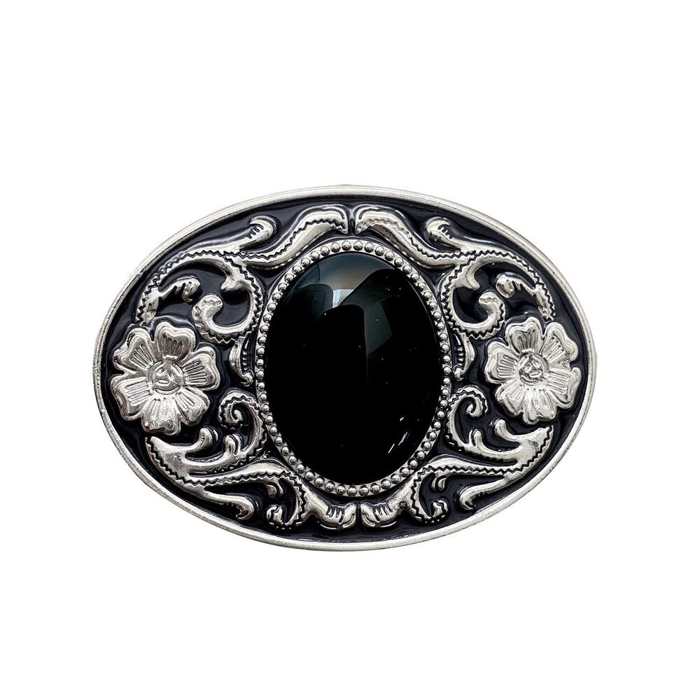 1518 Vintage Native American Western Cowboy Black Stone Belt Buckle
